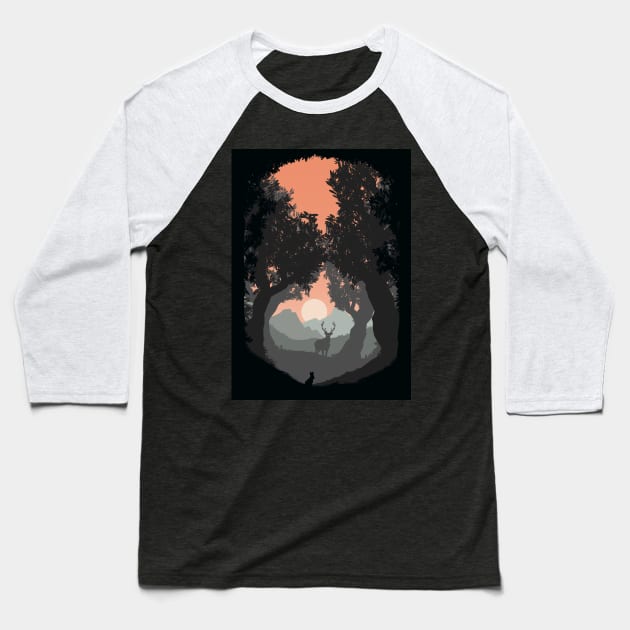 deer forest Baseball T-Shirt by Mousely 